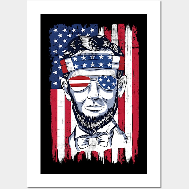 Abraham Lincoln July 4th American Flag Gift Wall Art by qwertydesigns